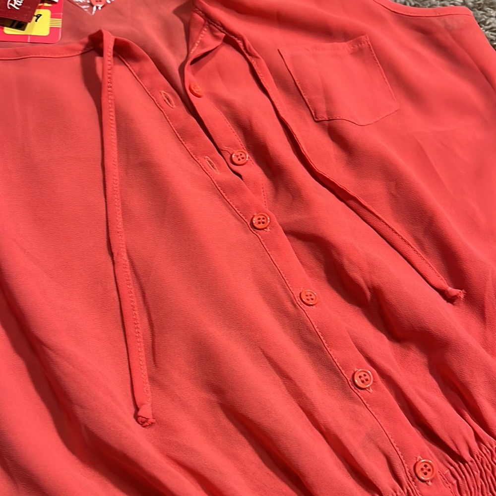 NEW Panhandle Slim Sz L Coral Sleeveless Sheer Henley Tank Top - Picture 3 of 14